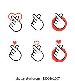 Mini finger heart line icons set. Stroke outline style. Line vector. Isolate on white background.