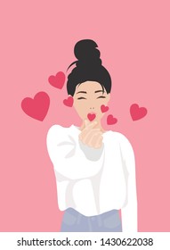 Mini finger heart in mono line style vector icon. Girl showing Korean sign of love with hand gesture. Fingers folded into heart symbol. 