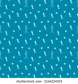 Mini Fish Seamless background. Geometrical Pattern design. Blue color embroidered texture ideal for men shirt, male fashion, kid fashion, bag, Wallpaper, backdrop.