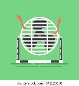 Mini floor air fan with red ribbons flat vector illustration