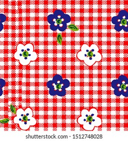 mini flowers on a check background in seamless pattern