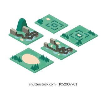 mini forest scene with road and tunnel isometric icons