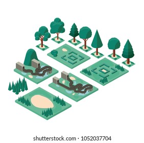 mini forest scene with road and tunnel isometric icons