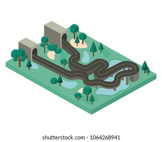 mini forest scene with road and tunnel isometric icons