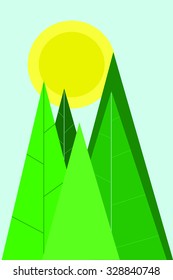 Mini forest with the sun shining from above