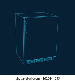 Mini freezer. Vector outline illustration. 