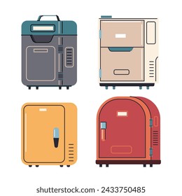 Mini fridges vector cartoon set isolated on a white background.