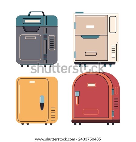 Mini fridges vector cartoon set isolated on a white background.