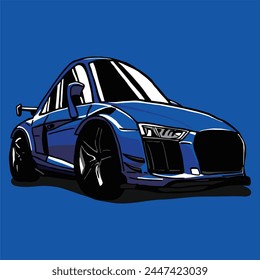 A Mini Funny Blue Sports Car Illustration and Vector. This image perfect for race, automotive, motorsport and community content.
