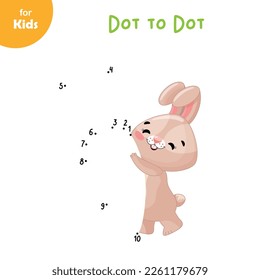 Mini game for children. Cute rabbit with a tie. dot to dot. Activity book