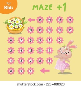 Mini game for children. Help rabbit go through the labyrinth of numbers. Easter