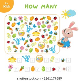 Mini game for children. Help the rabbit find and count the same pictures. Easter