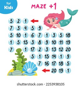 Mini Game For Children. A Series On The Marine Theme. Join The Mermaid On A Number Maze Adventure. Follow The Plus One Pattern To Lead Her To Her Sink. Educational And Fun For Kids