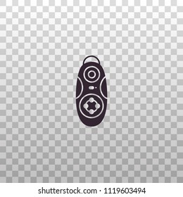 Mini gamepad controller for phone - black silhouette icon on isolated transparent background. Wireless remote game control device for smartphone in outline style.