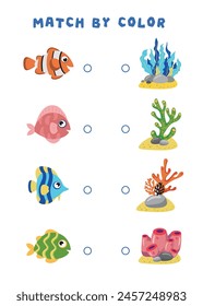 Mini games for children. preschoolers. Connect the fish of the right color with her house. Image with cartoon fish. Games 3-4 years. Mini-games for children. Development of logic in children.