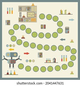 Mini games collections with robots for development. Colorful vector illustration in flat style.