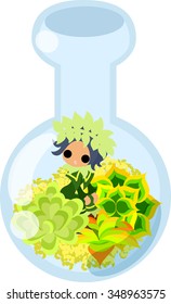 Mini garden and cute little people in the mini bottle.