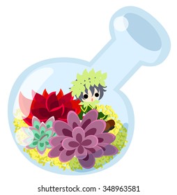 Mini garden and cute little people in the mini bottle.