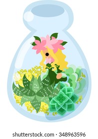 Mini garden and cute little people in the mini bottle.