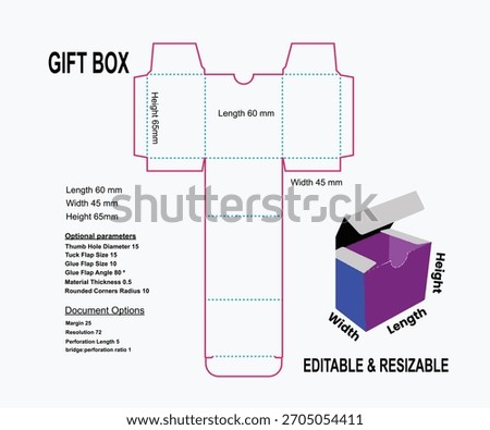 Mini Gift Box Die Cut Template Vector With Bleed And Trim Lines Packaging Design Layout For Small Present
