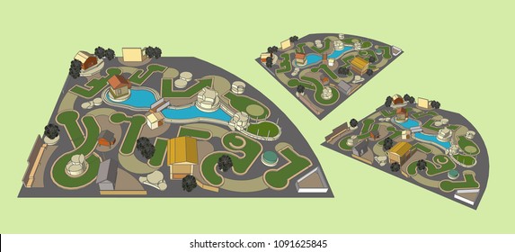 Mini Golf Courses Perspective, Vector & Illustration
