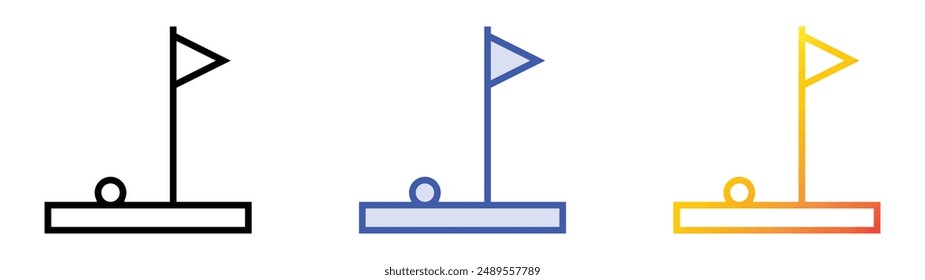 icono de minigolf. Diseño de estilo de relleno lineal, azul y degradado aislado sobre fondo blanco