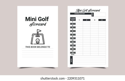 mini golf log book KDP Interior design. Printable logbook