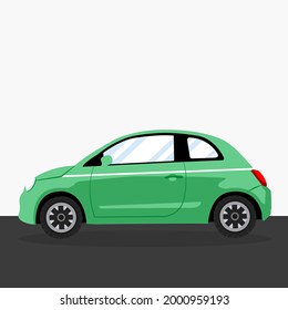 mini green car cartoon flat vector illustration
