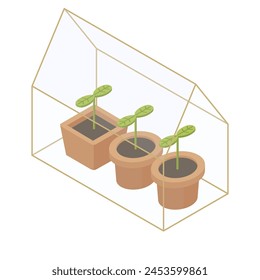 Mini greenhouse - hand drawn isometric vector illustration.