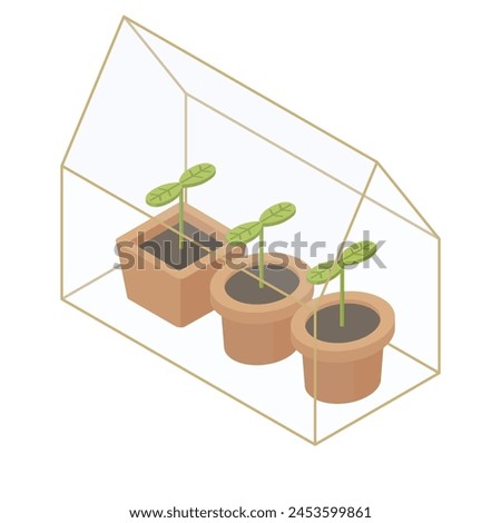 Mini greenhouse - hand drawn isometric vector illustration.