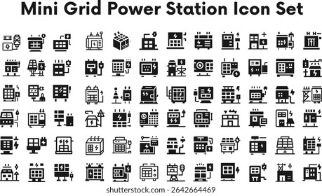 Mini Grid Power Station ícone Set. coleção, esboços, ilustrações do logotipo, símbolos da web, estilo de contorno pictogramas pacote isolado no fundo branco. Gráficos vetoriais. ilustração de stock