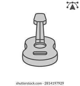 Mini guitar isometric icon, string instrument concept. Vector graphics. Music and creativity, musical sign and editable stroke, outline style icon for mobile or web design