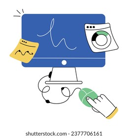Mini ilustración dibujada a mano del análisis de seo, diseño editable 
