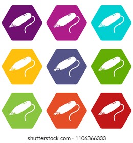 Mini hand drill icons 9 set coloful isolated on white for web