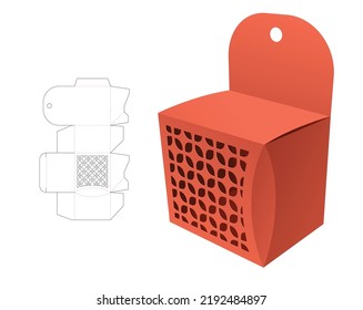 Mini hanging chamfered corner box with geometric window die cut template and 3D mockup