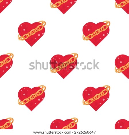 Mini Heart Chain Seamless Pattern, Delicate Linked Hearts Tile. Tiny Chain Heart Repeat. Petite Linked Hearts Background