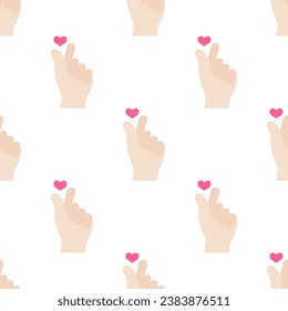 Mini Heart Hand Gesture seamless pattern background.