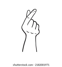 Mini heart icon, hand with finger is heart shape. Simple line icon. Isolate on white background.
