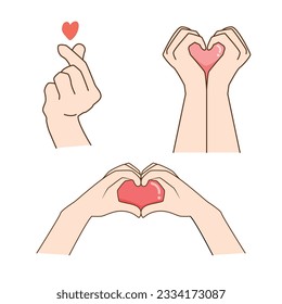 Mini heart and love symbol icon concept by hands and fingers