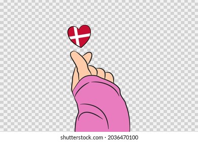 Mini heart sign with Denmark flag heart shape isolated on png or transparent  background, Symbols of Denmark,template for banner,advertising,vector,top gold medal winner sport country 