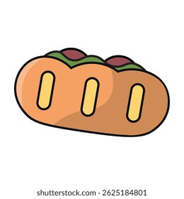Mini salchicha de sándwich de perritos calientes. Ilustración vectorial