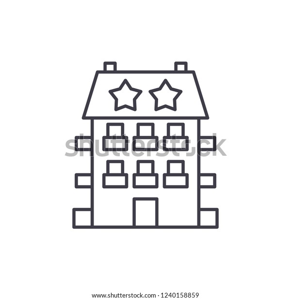 Mini hotel line icon concept. Mini hotel\
vector linear illustration, symbol,\
sign