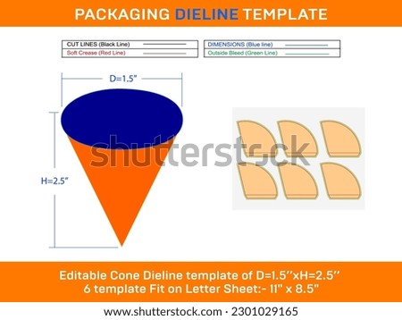 Mini Ice cream cone D0xD 1.5xH 2.5 inch Dieline Template