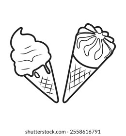 Mini ice cream cones​ vector. Hand drawing of a ice cream cone