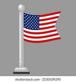 Mini Icon American Flag Waving on Flagpole Isolated on Gray Background - Flat Style Symbol or Icon - Editable and Scalable Vector EPS File for Easy Print and Graphic Design Use