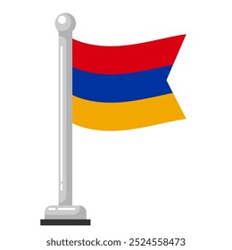 Mini Icon of Armenia Flag on Pole, Waving in Flat Style Isolated on White Background, Editable and Scalable Vector Illustration in EPS Format – Ideal for Graphic Design Elements and Printing