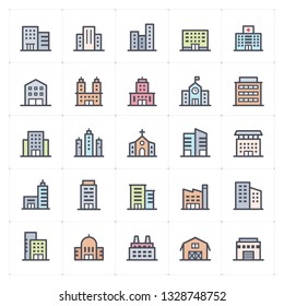 Mini Icon Set - Building Full Color Icon Vector Illustration