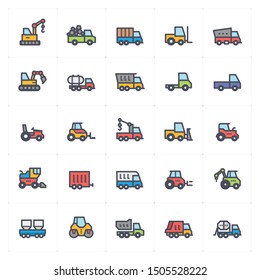 Mini Icon Set - Construction Machine Icon Full Color Vector Illustration