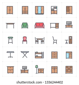 Mini Icon Set - Furniture Full Color Icon Vector Illustration