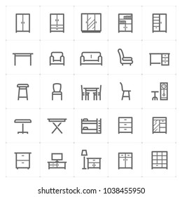 Mini Icon set - ícone da mobília ilustração do vetor traçado no fundo branco